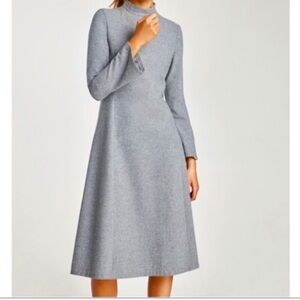 Zara Wool Blend Flare Bell Sleeve High Neck Flared Midi Length Dress Gray Medium